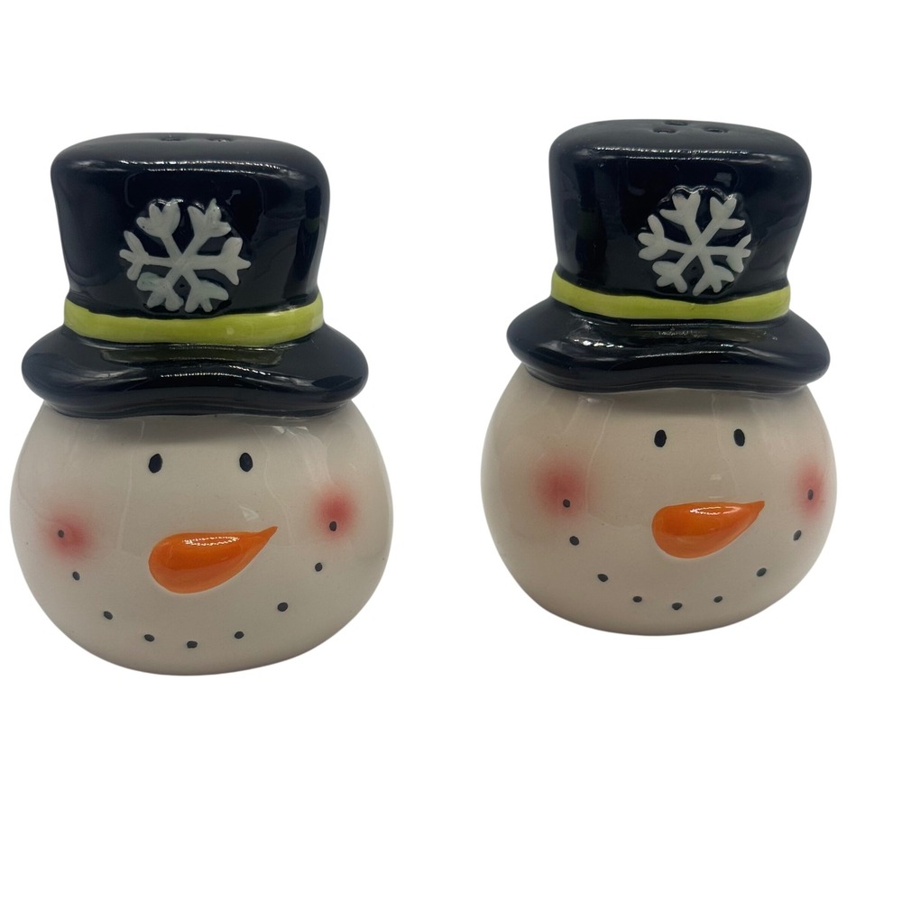 Vtg Snowman Salt Pepper Shakers Set Ceramic Winter Holiday Christmas Decor 3"